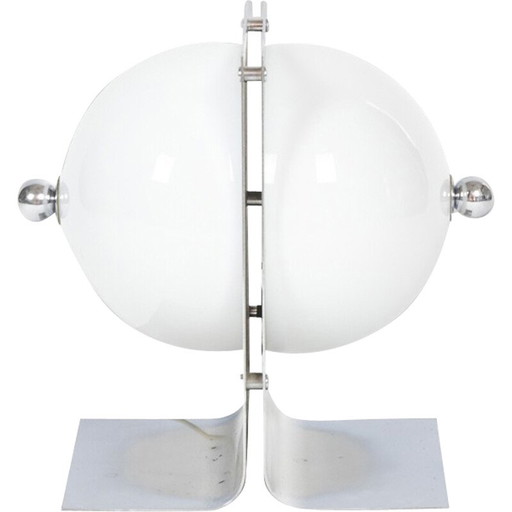 Vintage tafellamp in gepolijst metaal en opaline, 1970