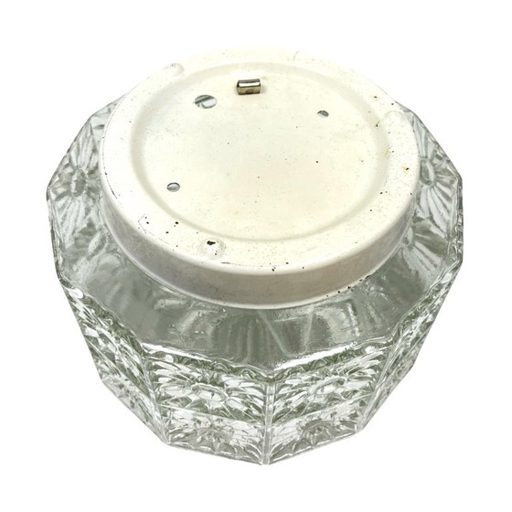 Image 1 of Glass Ceiling Lamp with crystal rosette, Hillebrand style, Germany, 1970s.