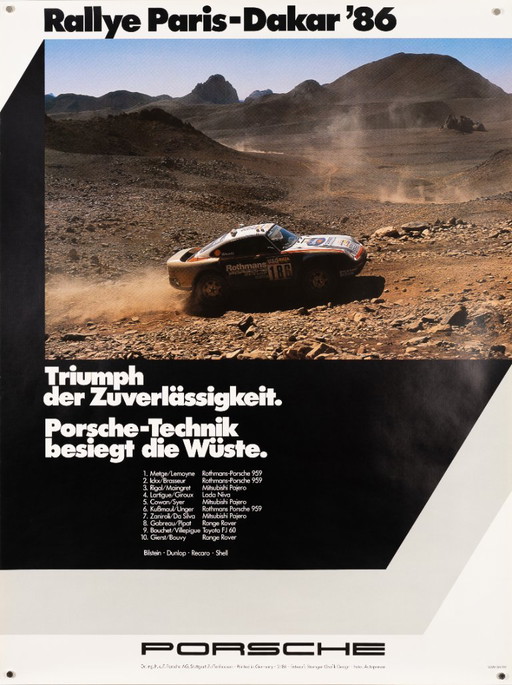 Rally Parijs-Dakar 1986 – Originele vintage Porsche poster – Vintage Motorsport – 102x76cm