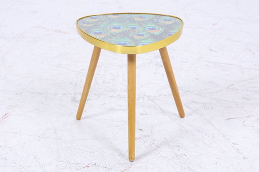 Vintage flower table with peacock pattern | Mid - Century side table | Telephone table 60s #07-63