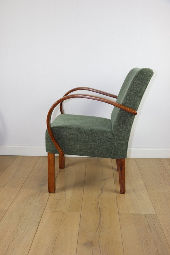 Image 1 of Bent vintage Art Deco loft armchair olive green