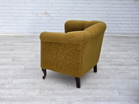 Image 1 of Fauteuil relax danois des années 1950, laine d'ameublement vert clair, bois de chêne.