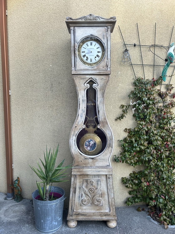 Patinated Antique Comtoise Clock, Bohemian & Vintage Charm, Wood, Creme (photo 2 of 14)