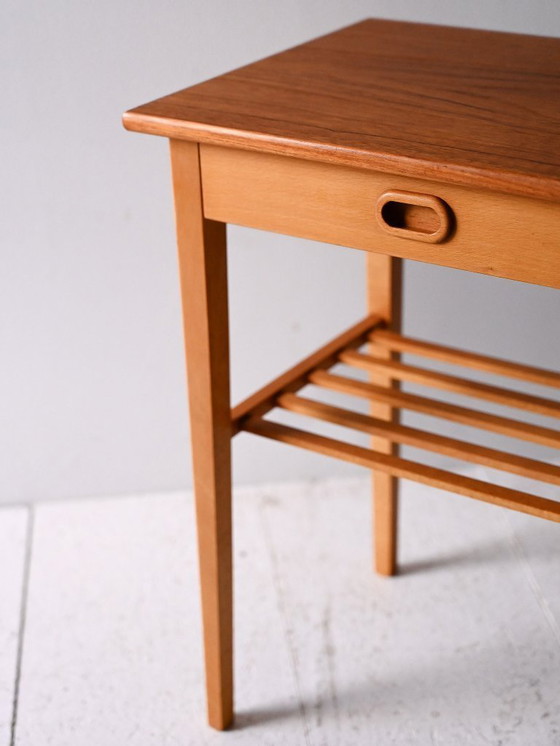 Image 1 of Table de chevet vintage en chêne clair scandinave