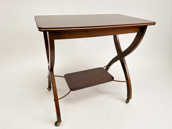 Image 1 of Vintage Mid-Century Side Table On Wheels