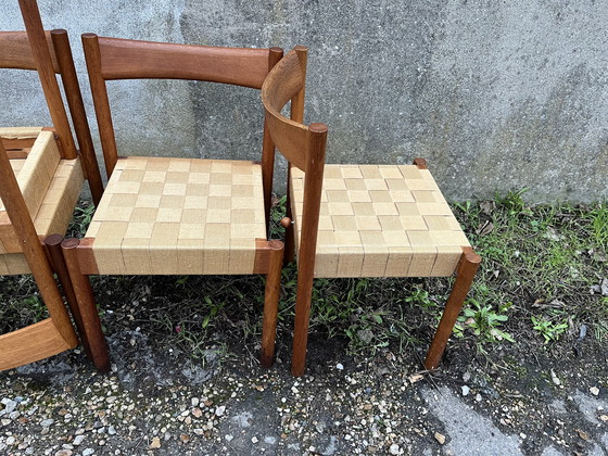 Image 1 of Scandinavian chairs in wood and webbing, 1960s design
