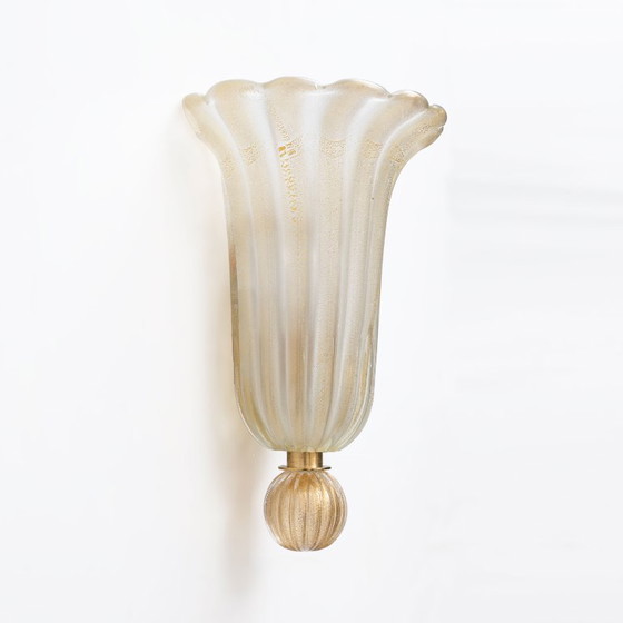 Image 1 of Pair of Murano Glass Wall Sconces with Gold Dust Inclusions