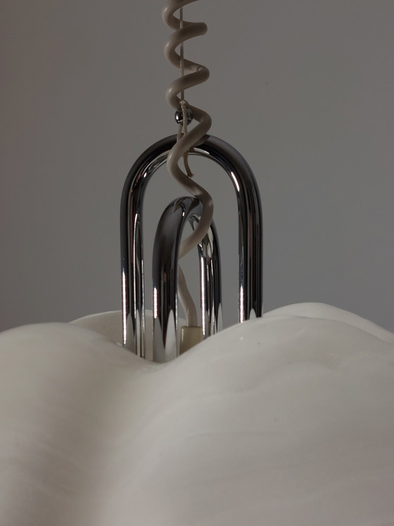 Image 1 of Rara lampada da soffitto regolabile in altezza in acrilico e cromo, disegnata da Gebrüder Cosack per Cristallux.