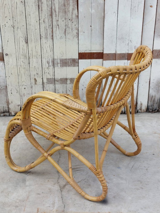 Image 1 of Set of vintage armchair and table in rattan by Rohe Noordwolde, 1960s