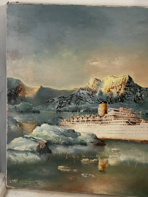 Oil on canvas by Calais painter Alain Chaussois (1950-2018), Arcadia ocean liner – schilderijen tekeningen (photo 2 of 15)
