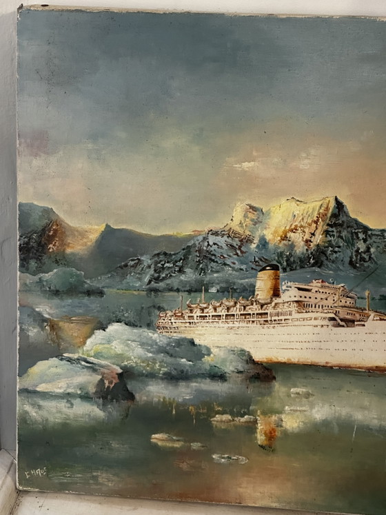 Oil on canvas by Calais painter Alain Chaussois (1950-2018), Arcadia ocean liner – Paintings & Drawings (photo 2 of 15)