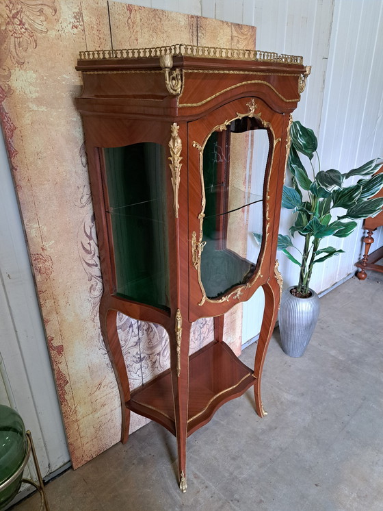 Image 1 of Classic Display case, china cabinet (piece of brass trim missing from raised edge on hood)