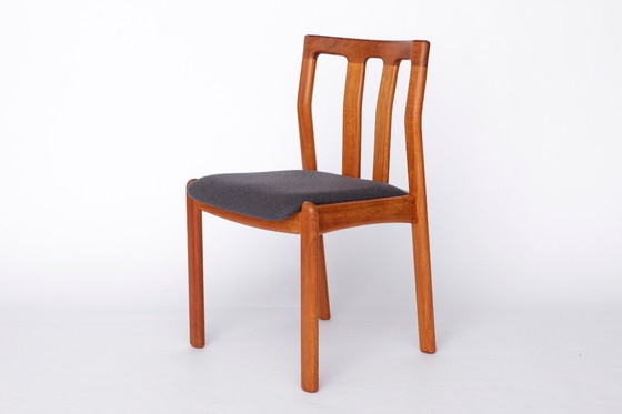 Image 1 of Set of 4 Teak Dining Chairs by Dyrlund, 1960s Danish Mid-Century Modern, Restored & Reupholstered in Dark Grey Fabric