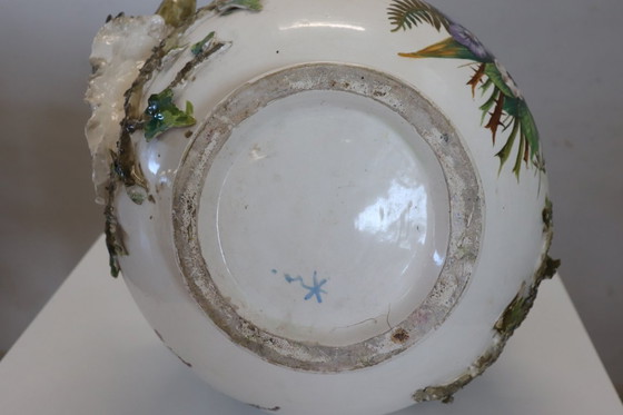 Image 1 of Majestic Ceramic Vase with Eagle and Crocodile, Italy Early 20th Century