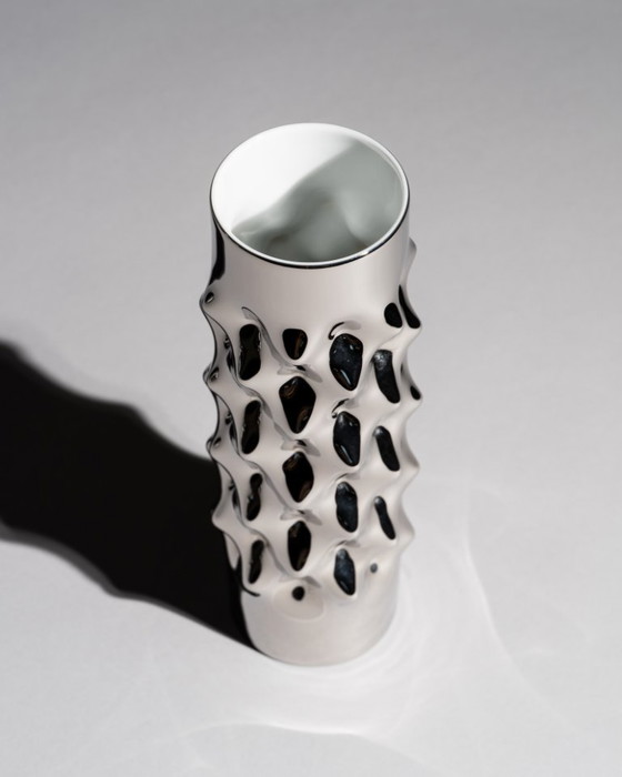 Image 1 of Rosenthal Studio-Line “Vibrations” Vase Duo Dieter Mankau White & Silver