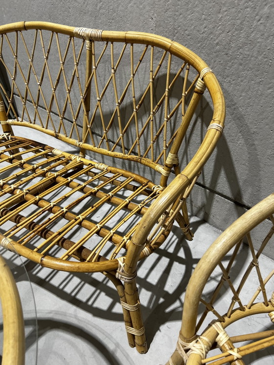 Rotan set – Vintage, Zithoek, Glass, Rattan (photo 4 of 12)
