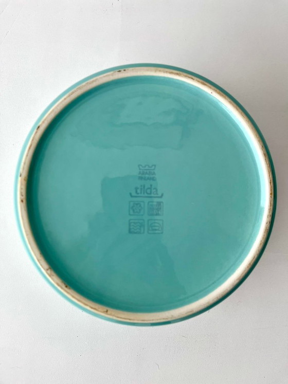 Image 1 of Bol Arabia Tilda Finland turquoise vintage milieu du siècle, bol à salade, bol de service, bol en porcelaine