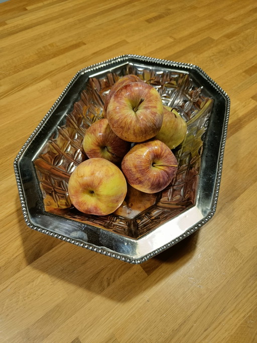 Coupe à fruits octogonale vintage en métal | Centre de table décoratif style milieu du siècle