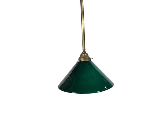 Image 1 of Vintage pendant lamp - billiard lamp - opaline - brass - 1960s