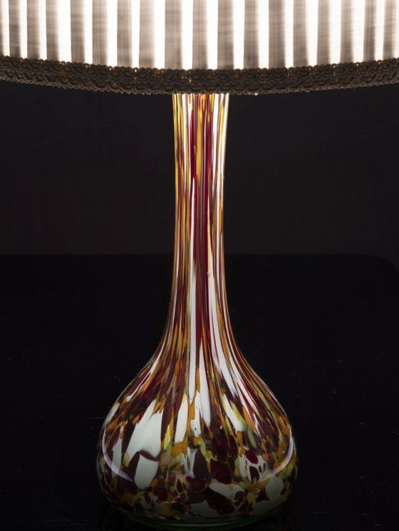 Image 1 of Lampada da tavolo in vetro con paralume in tessuto, anni '60-'70