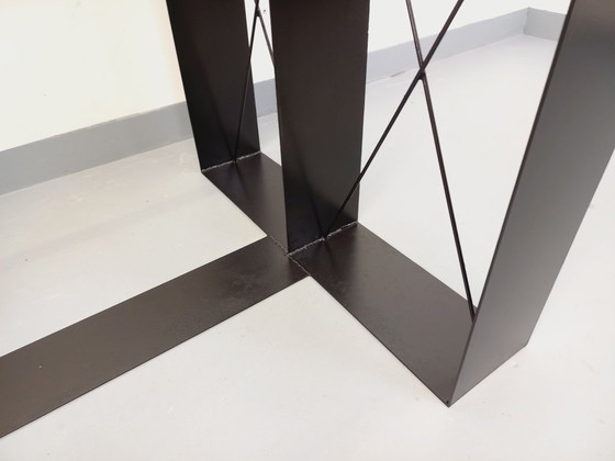 Image 1 of Vintage rectangular high table in glass and black metal from the 80s