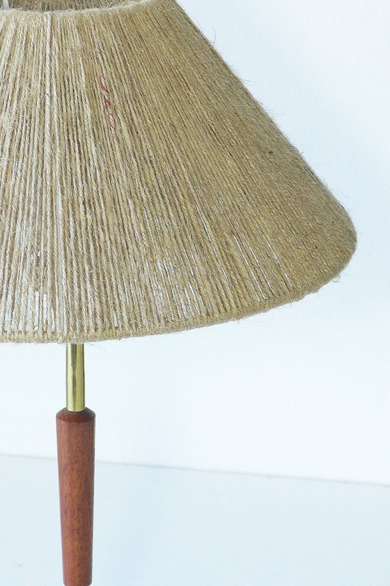 Image 1 of Scandinavian vintage table lamp, Danish design lamp, teak and sisal, 60s/70s retro