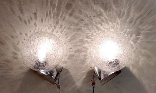 Designer-Wandleuchten aus verchromtem Metall und gewölbtem Glas von Keuco – 1960er/70er Jahre