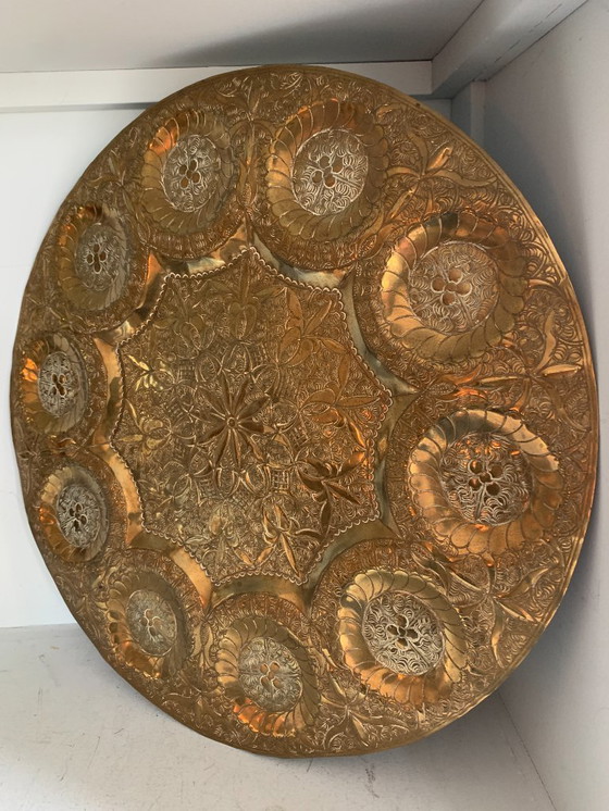 Image 1 of Antiek Handgemaakt Damascus koper decoratief wandbord jaren '30 - Wandbord - Koper, Brons  1920-1930 - Frankrijk - Antie