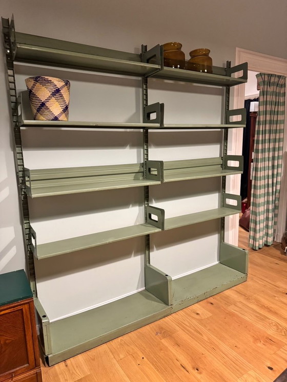 Lips Vago Congresso Midcentury Italian Vintage Shelving System 1960s, Bookcases, Metal, Green (photo 8 of 8)
