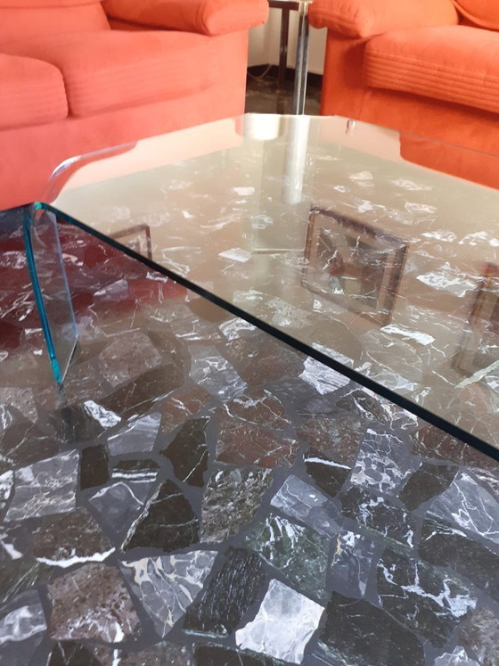 Image 1 of FIAM Italia – Table basse originale en verre courbé, logo gravé, design vintage des années 1980