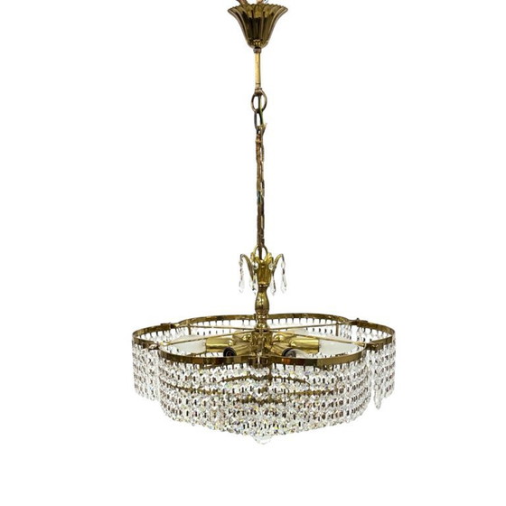 Image 1 of Vintage basket crystal chandelier Bakalowits & Söhne brass, Austria 1970s