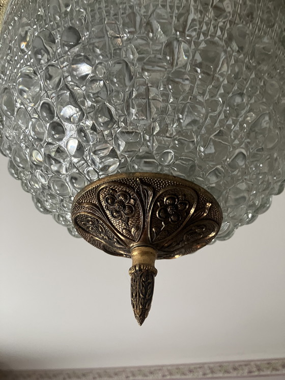 Image 1 of Vintage Art Deco Ceiling Light – Brass with Heart Motif – Crystal Glass