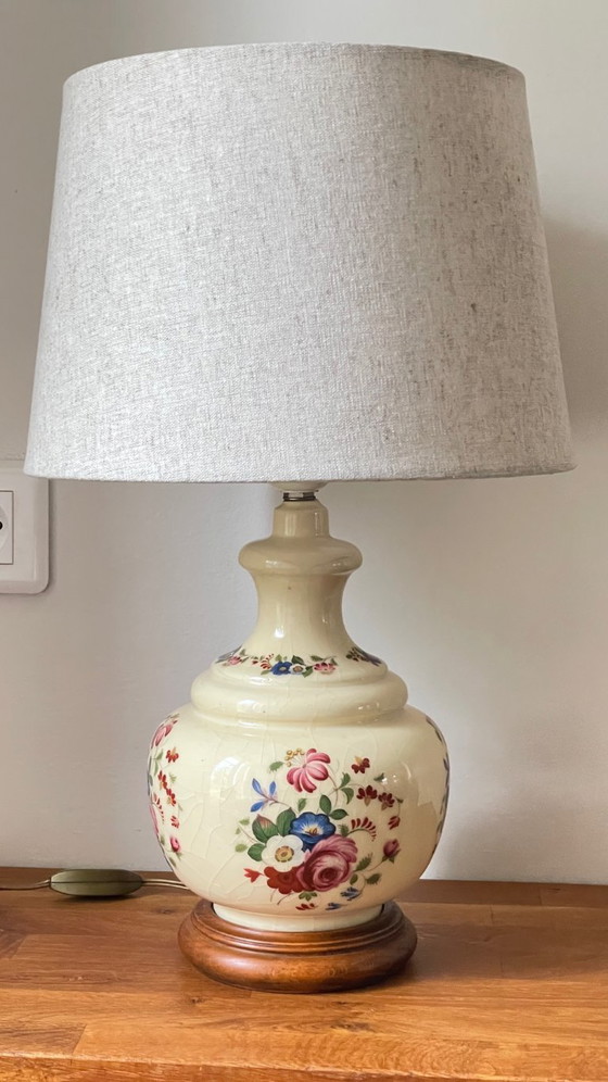 Image 1 of Vintage Ceramic Lamp with Wooden Base
