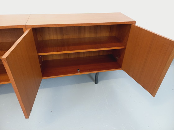 Image 1 of Enfilade meuble de rangement bibliothèque vintage style scandinave moderniste en teck et métal noir des années 60