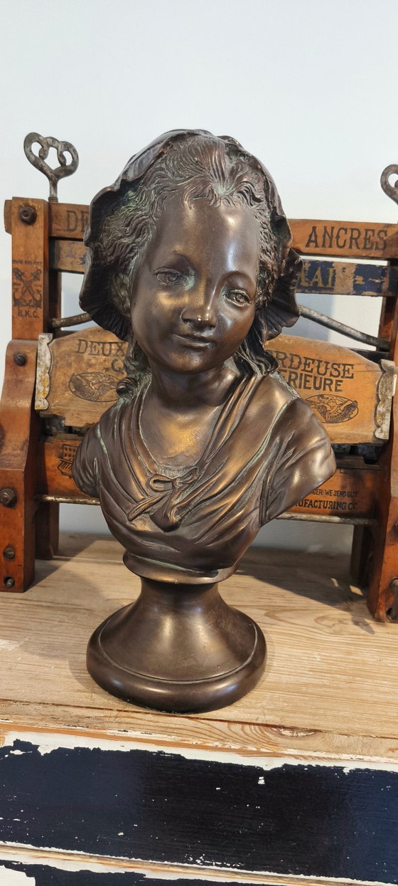 Image 1 of Old statue, Bust of a French girl, a peasant woman in a bonnet.