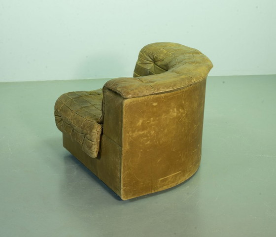 Image 1 of Sofá modular De Sede DS11 de cuero con parches verde oliva, diseño de mediados de siglo, 6 elementos. Suiza, años 70.