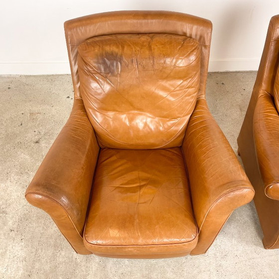 Fauteuils en cuir, marron, Bois, Vintage (photo 7 sur 13)