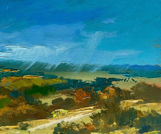 Image 1 of Original Oil Painting Summer Field Landscape Green expanses of fields