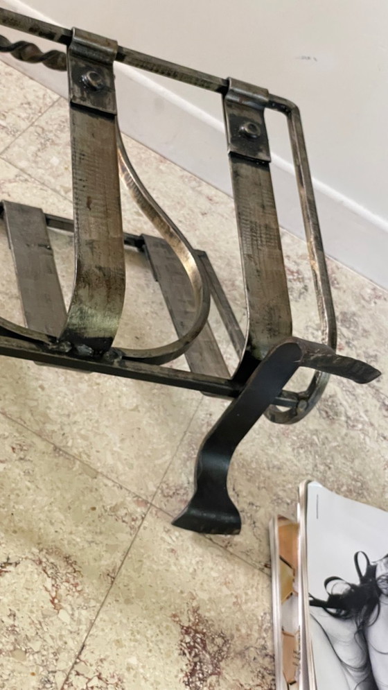 Image 1 of Vintage Brutalist Steel Magazine Rack