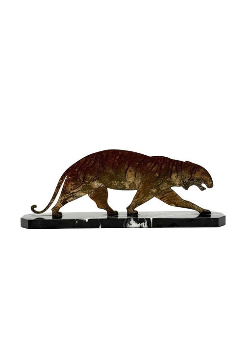 Art-Déco-Tigre-Skulptur aus Bronze, Frankreich, ca. 1930