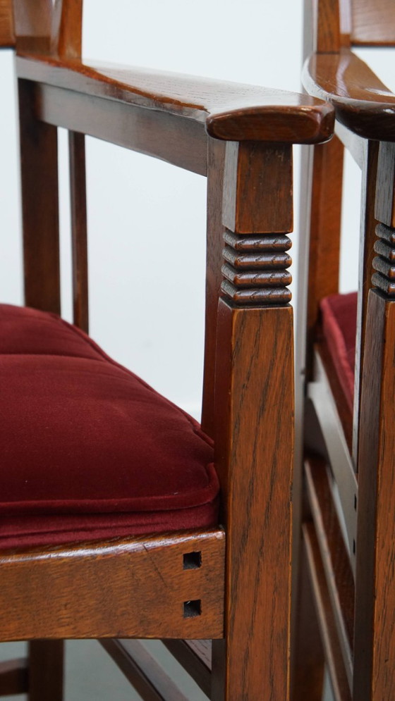 Image 1 of 4 x Jugendstil-Esszimmerstuhl Schuitema mit luxuriöser roter Stoffbespannung