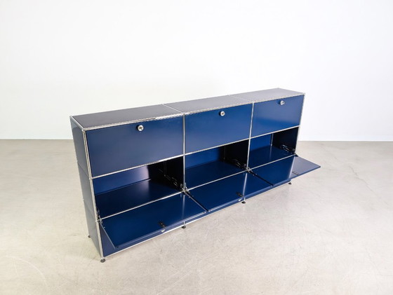 Image 1 of Original USM Haller sideboard, steel blue, 3x3; Fritz Haller chest of drawers