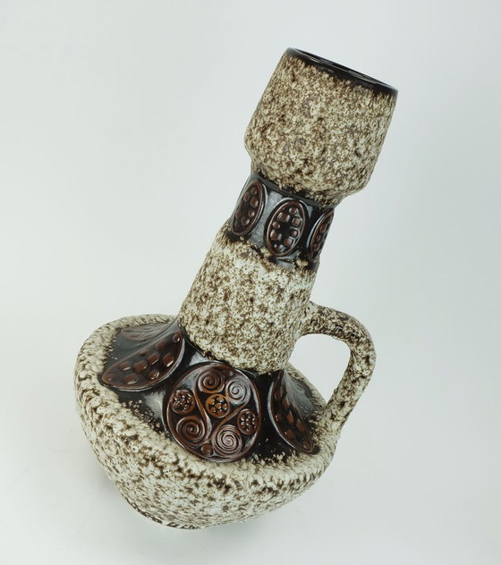 Image 1 of Große 54 cm Vase, Bodenvase, 1970er Jahre, Fettlava-Glasur, Zierdekor, Modell 100