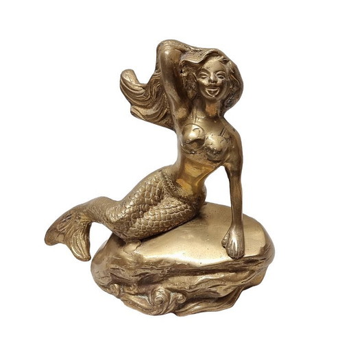 Einzigartige Vintage-Meerjungfrauenstatue aus massivem Messing