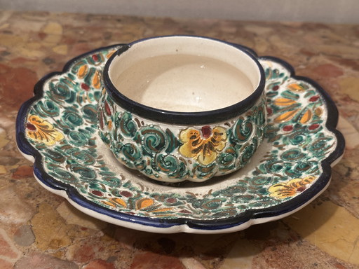 Devres ceramic empty pocket bowl with chiseled and hand-painted motifs - vintage