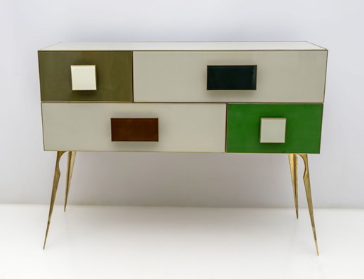 Postmodern Italian Dresser/Chest Colored Glass and Brass, 1980s