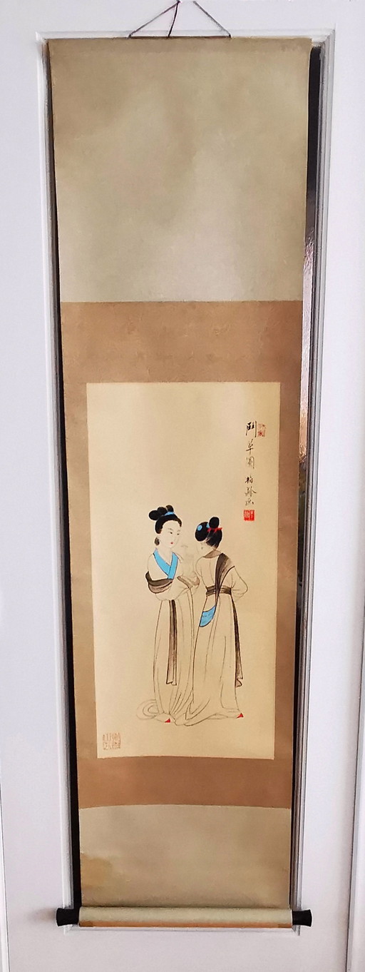 Rotolo di carta cinese/tibetano, dipinto *Due donne*. Chang Dai Chien