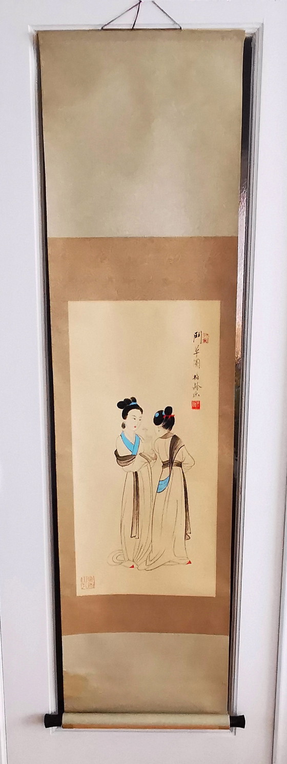 Image 1 of Rotolo di carta cinese/tibetano, dipinto *Due donne*. Chang Dai Chien