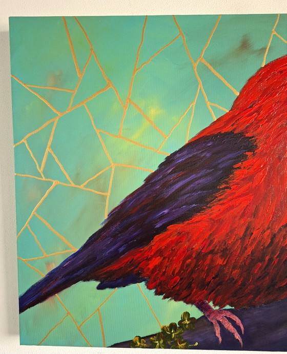 Manou Claire - Sweet Little Red Bird – Paintings & Drawings, Wood, Canvas (photo 3 of 8)