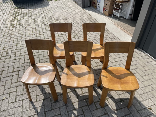 Set 5x Danish 70s brutalist style chairs